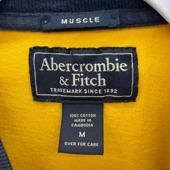 Y2K Abercrombie & Fitch Logo Muscle Raglan Shirt Mens Medium Yellow Navy Blue LS - Picture 6 of 6